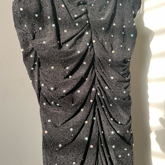 NWT Black Mesh Rhinestone Mini Dress - Picture 2 of 9